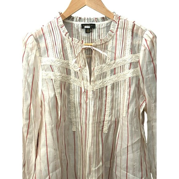 Vintage-Inspired Current Air Women's Striped Lace Blouse Bohemian Cottagecore - Picture 3 of 7